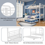 Iron Bunk Bed, Pull-out Bed, Side Rails, 90x200cm & 90x190cm, White
