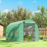 Greenhouse 3x2x2m Polytunnel with 6 Windows, Roll-Up Door, UV-Resistant, Green