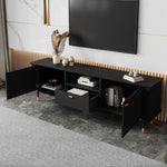 TV Cabinet with Open Compartments, Drawers and Soft-Close Hinges, Lacquered Textured Surface