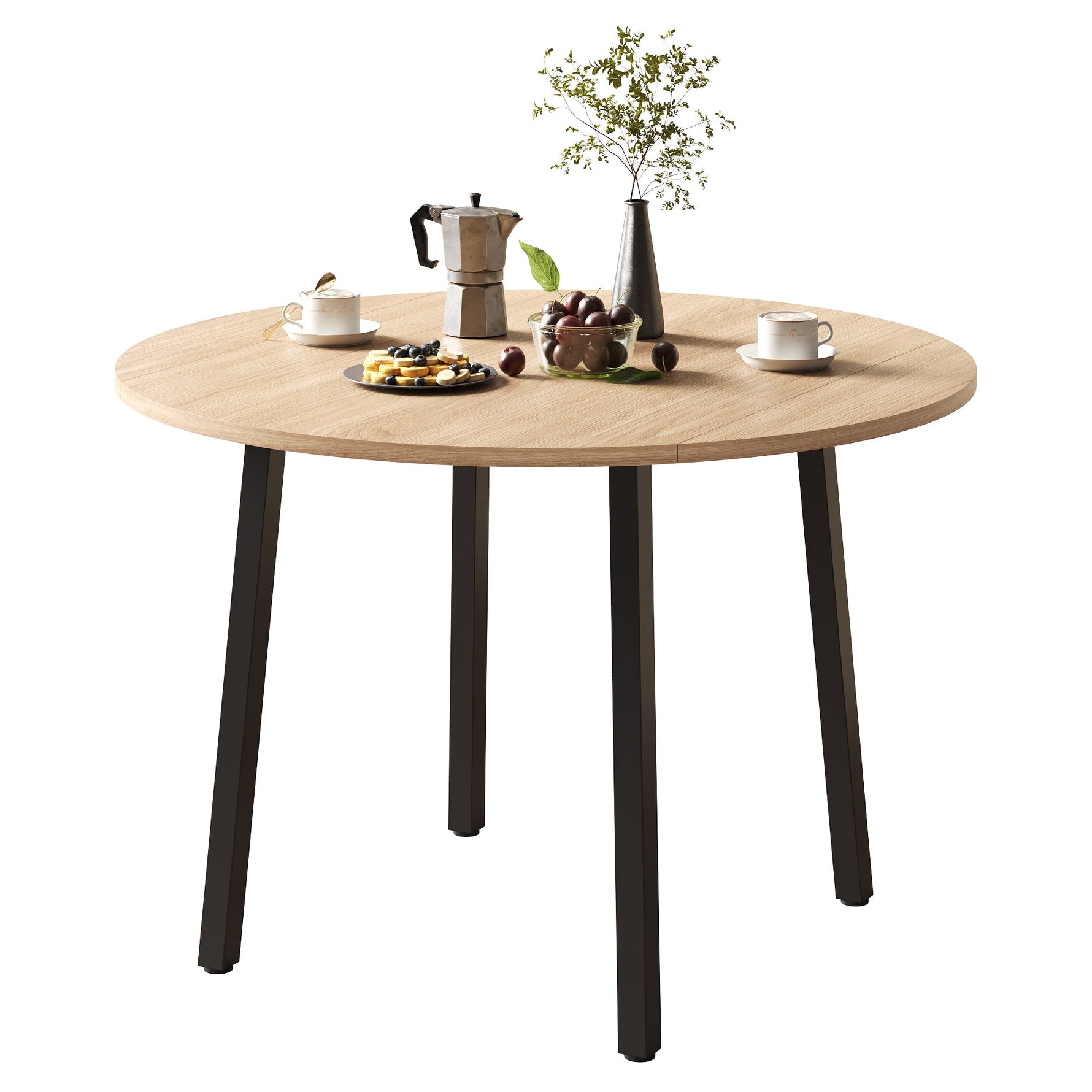 Folding Dining Table, Round 100x100cm, 2-4 Person, Metal Legs, Folding Top, Oak Color
