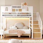 Metal Loft Bed 90x200cm with Storage Ladder & Light Strip, White