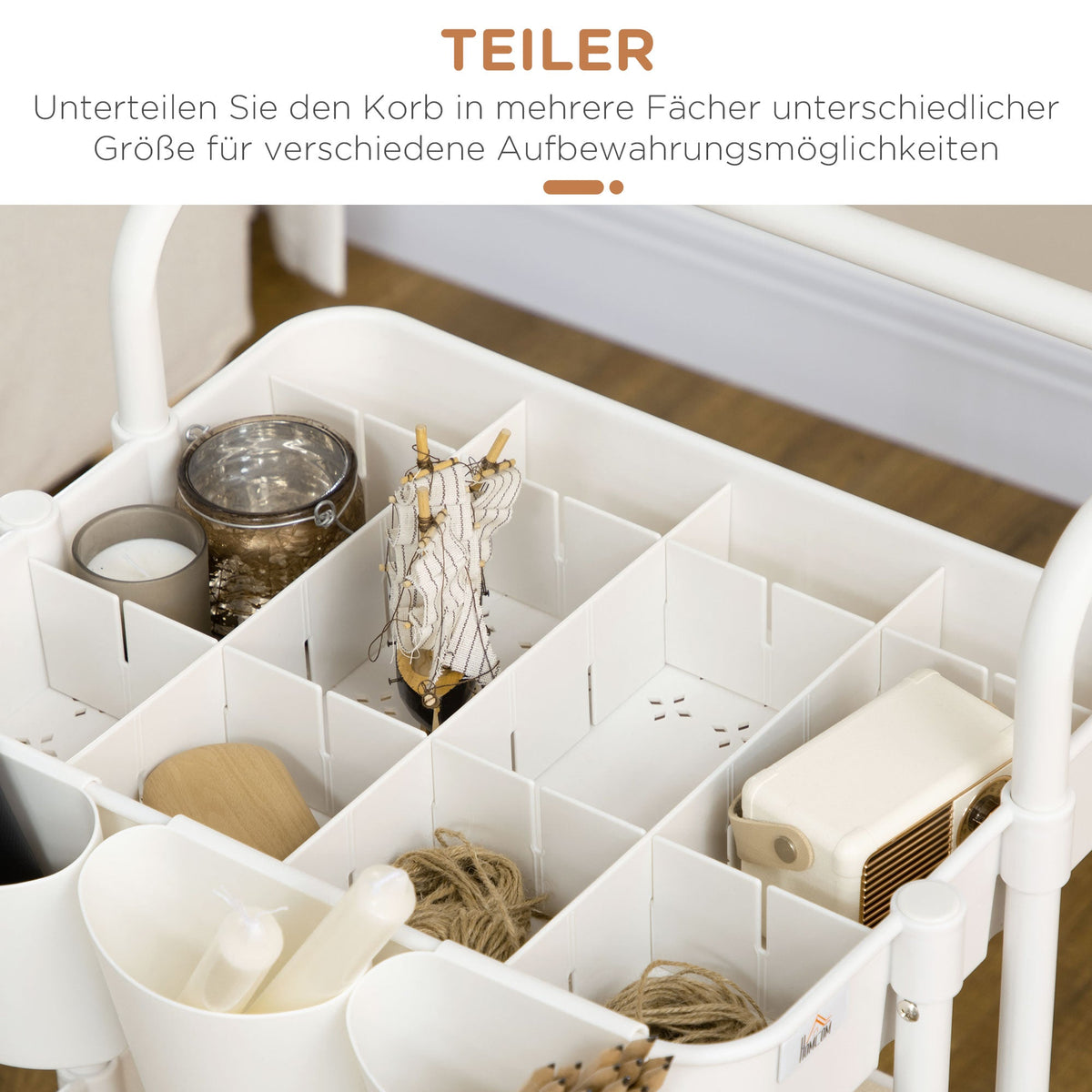 Serving Cart, 3-Tier Storage with Hooks, Steel White