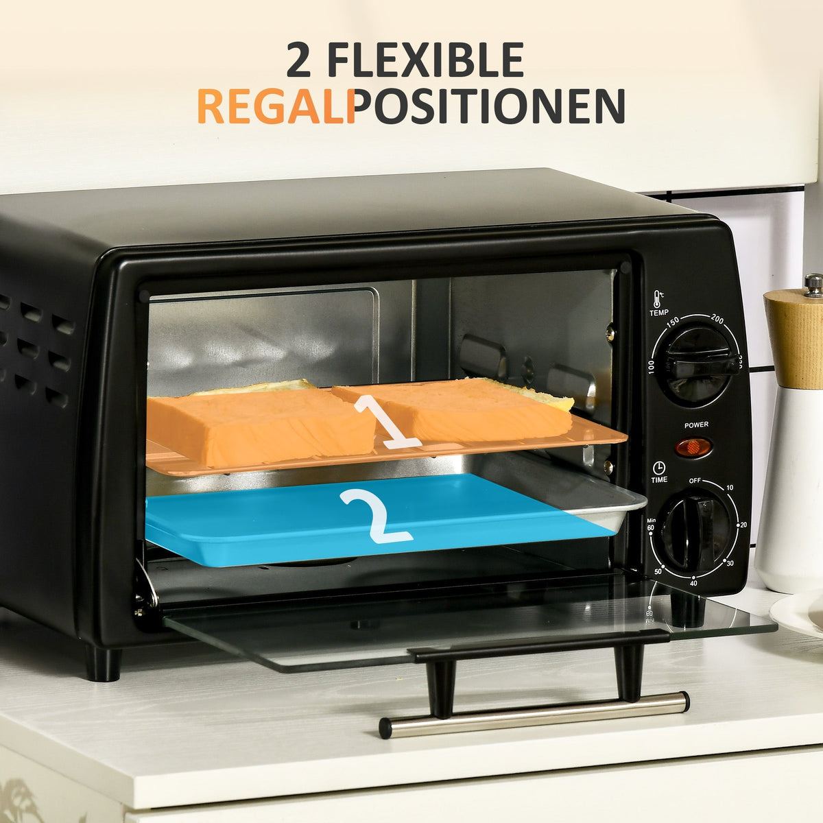 Mini Oven 10L 750W 60-Min Timer Electric Including Tray/Rack, Black