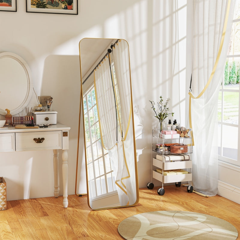 Full-Length Mirror, Freestanding, Tilting, Metal Frame, Gold