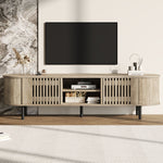 TV Cabinet Lowboard 160x40x47cm Openwork Design 2 Cabinets for 65" TV - Natural Wood