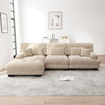 Luxurious Modular Corner Sofa L-Shaped Deep Sleeper Ottoman, Corduroy Chenille Light Brown