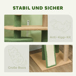 Cat Tree 139cm, with Cat Cave, Sisal Scratching Posts, Green
