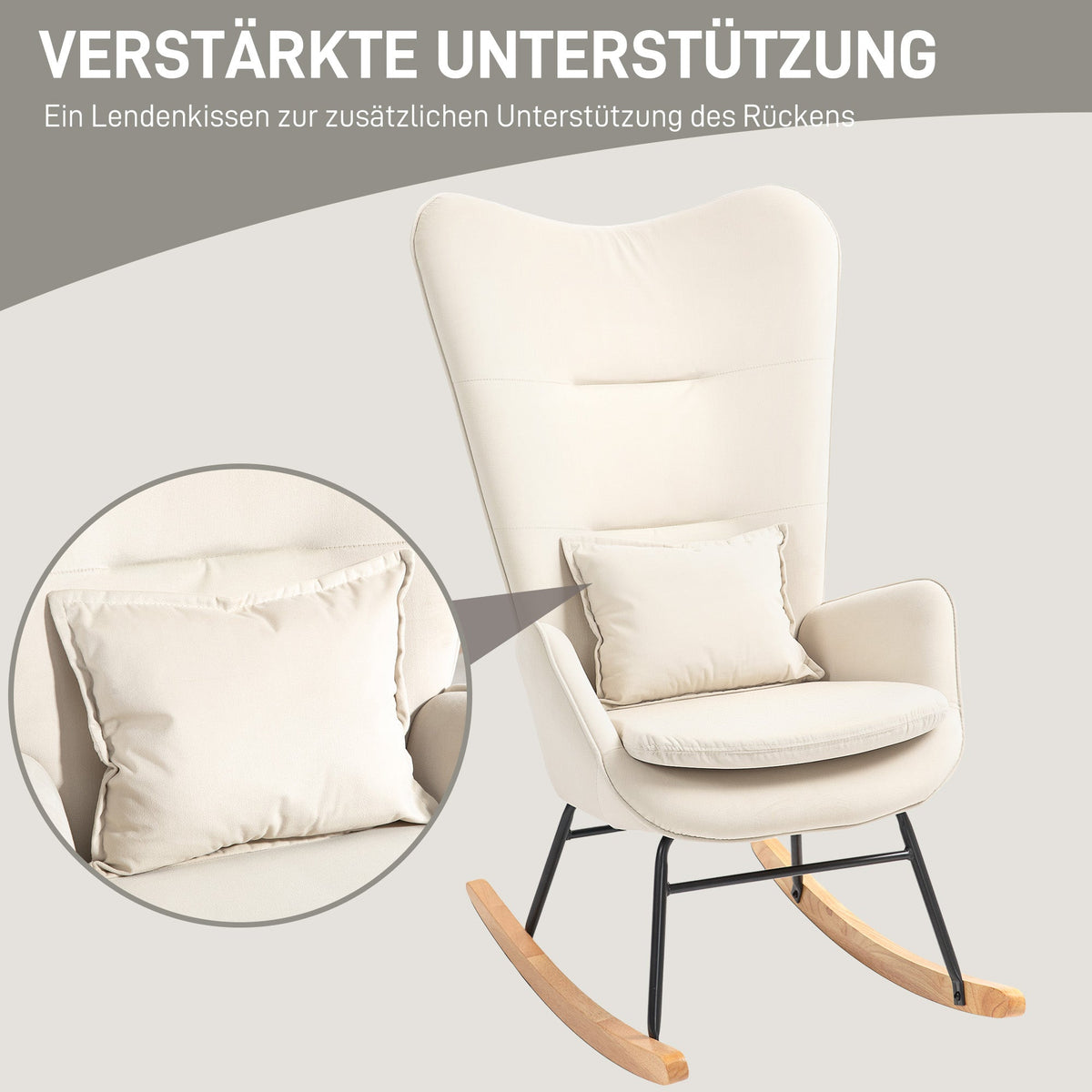 Rocking Chair, Armrests, Velvet, Cream White