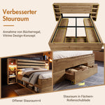 Double Bed 160x200 Storage LED/USB Headboard Drawers Solid Wood Oak