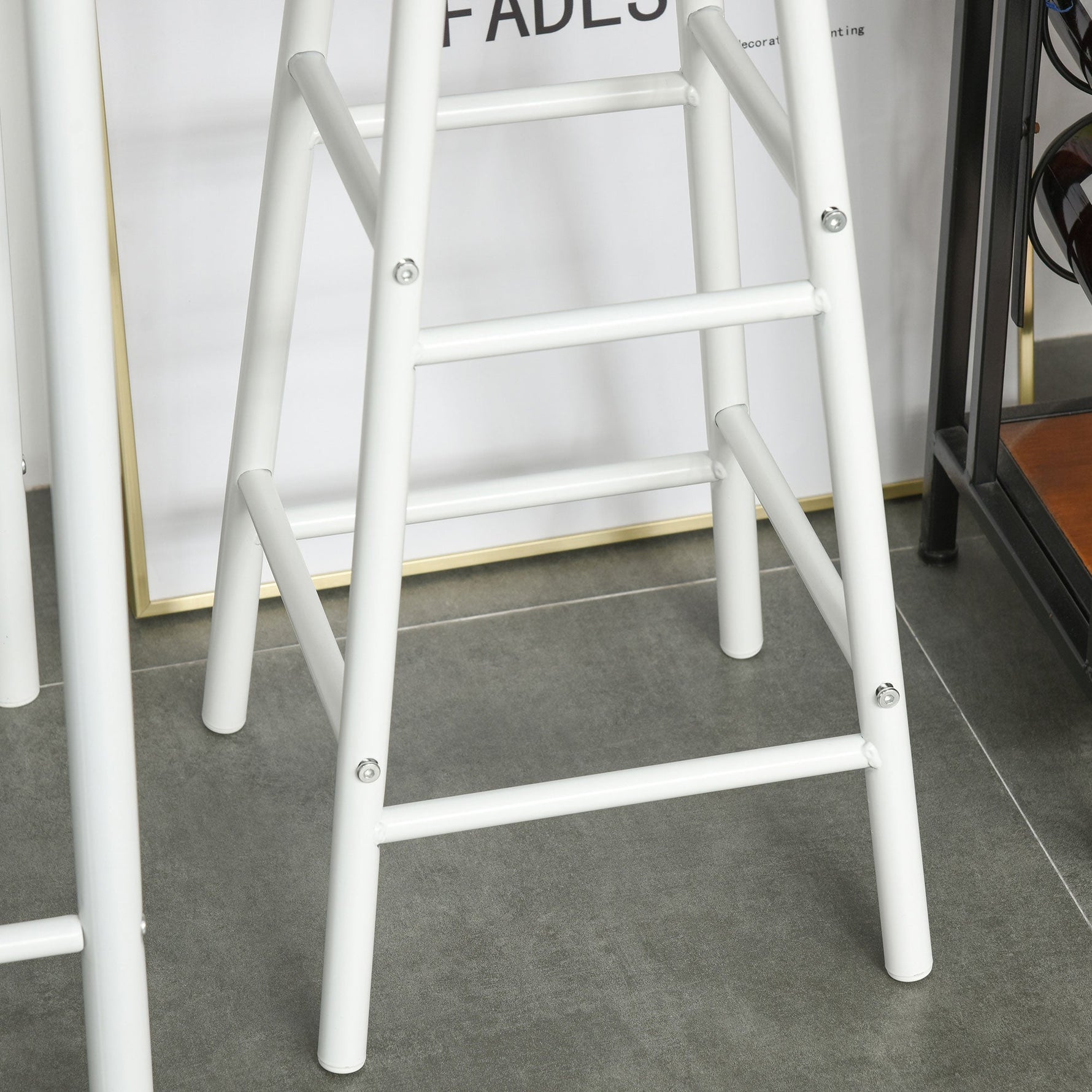 3-Piece Bar Table Set 2 Bar Stools Storage Shelf, MDF Steel, White + Oak