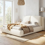 Upholstered Double Bed 180x200cm with Slatted Base, Beige Bouclé