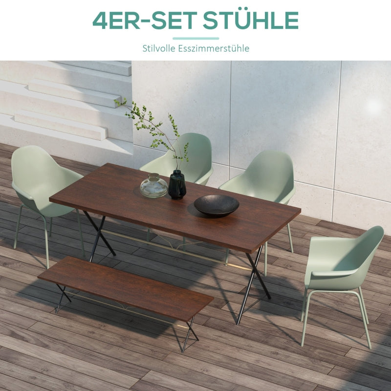 Garden Chairs Set of 4 with Backrest Armrests Weatherproof - Plastic/Metal Green