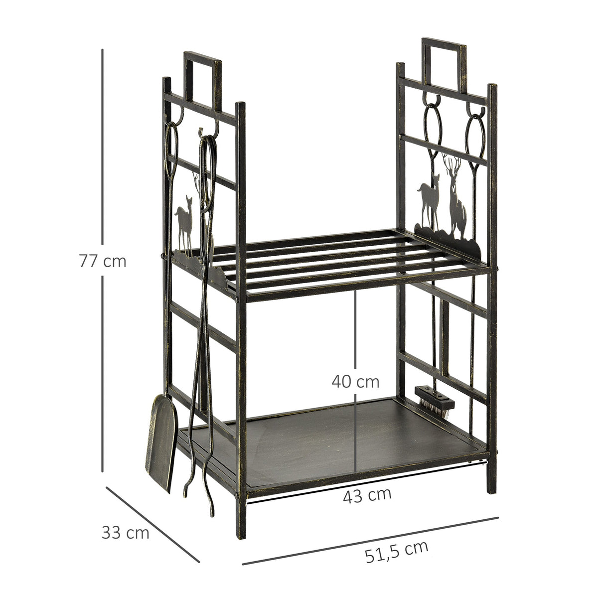 Firewood Stand, Fireplace Tools Storage, Iron Gold
