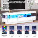 TV Cabinet, 160x38x50.5cm High-Gloss with Glass, LED, App Control, for 70-inch TVs, White
