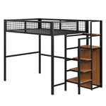 Loft Bed 140*200, Ladder & Storage, Iron Frame, Black