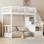 Loft Bed 90x200 Safety Storage Ladder Solid Pine Wood, White