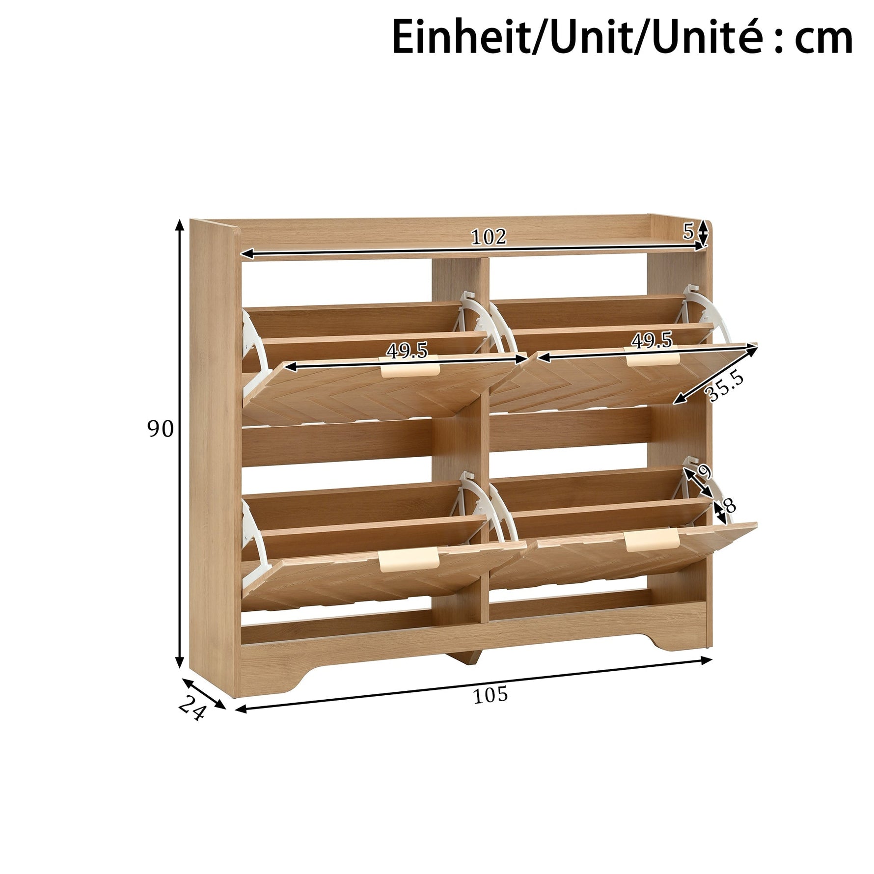 Shoe Cabinet with 4 Flip Drawers and 3D Textured Front, Space-Saving Entryway Storage, Wood White