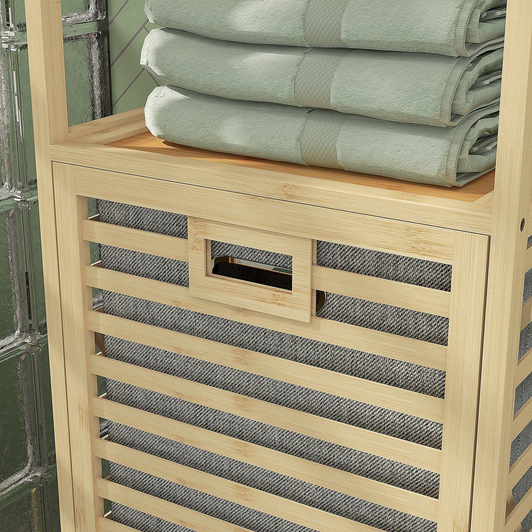 Bamboo Bathroom Shelf, 3 Open Shelves, Extendable Basket, Natural