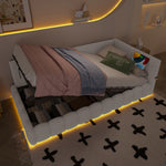 Daybed 90x200cm LED Hydraulic Storage USB White Imitation Fleece