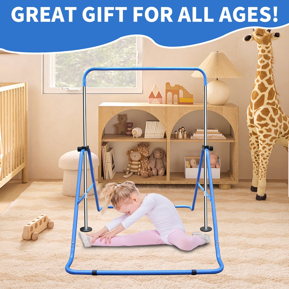 Expandable Gymnastics Bar, Height Adjustable Folding Junior Training, Blue