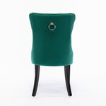 Nikki Collection Tufted Upholstered Dining Chair Wood Legs Nailhead Trim Set of 2 - Green Velvet