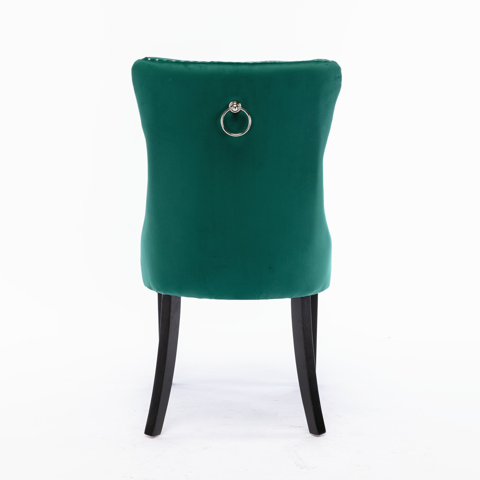 Nikki Collection Tufted Upholstered Dining Chair Wood Legs Nailhead Trim Set of 2 - Green Velvet