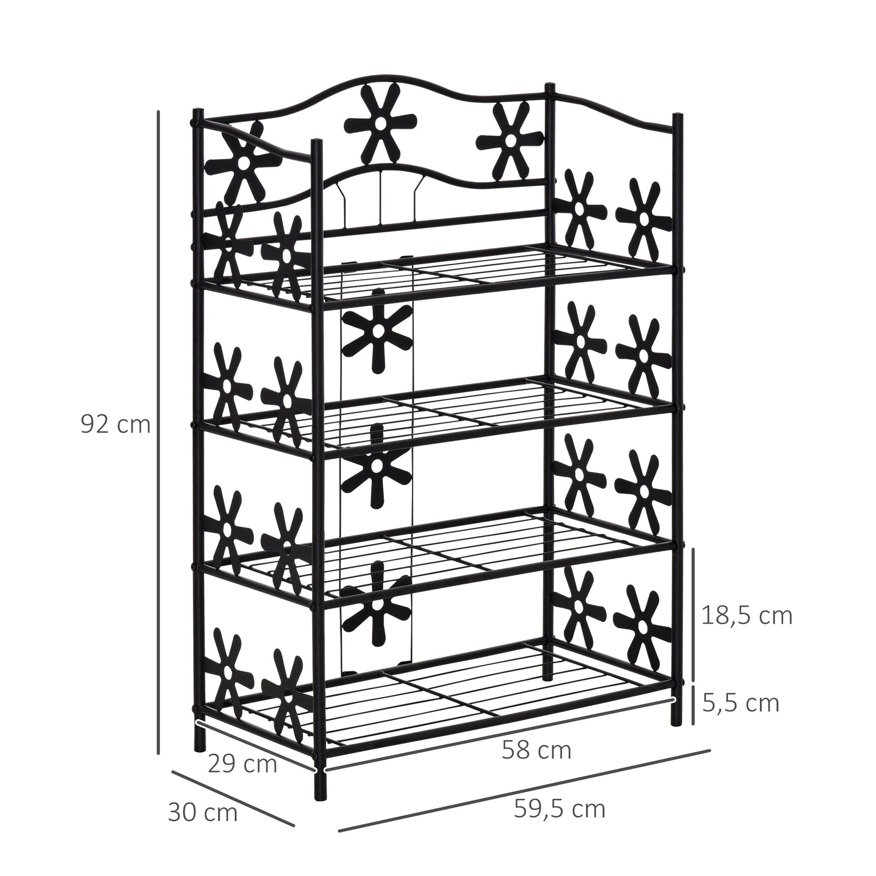 Small Shoe Rack/Plant Stand 4 Tiers Space-Saving Metal Black
