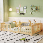 Floor Bed 140x200cm with Safety Railings, Natural Pine Wood
