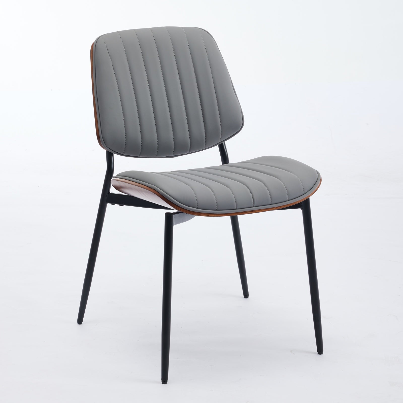 Dining Chairs Set of 2 Mid Century Modern Walnut Bentwood Back - Gray PU Leather