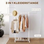 Clothes Rack, Mobile Wardrobe Rail 5 Hooks Shoe Rack, White