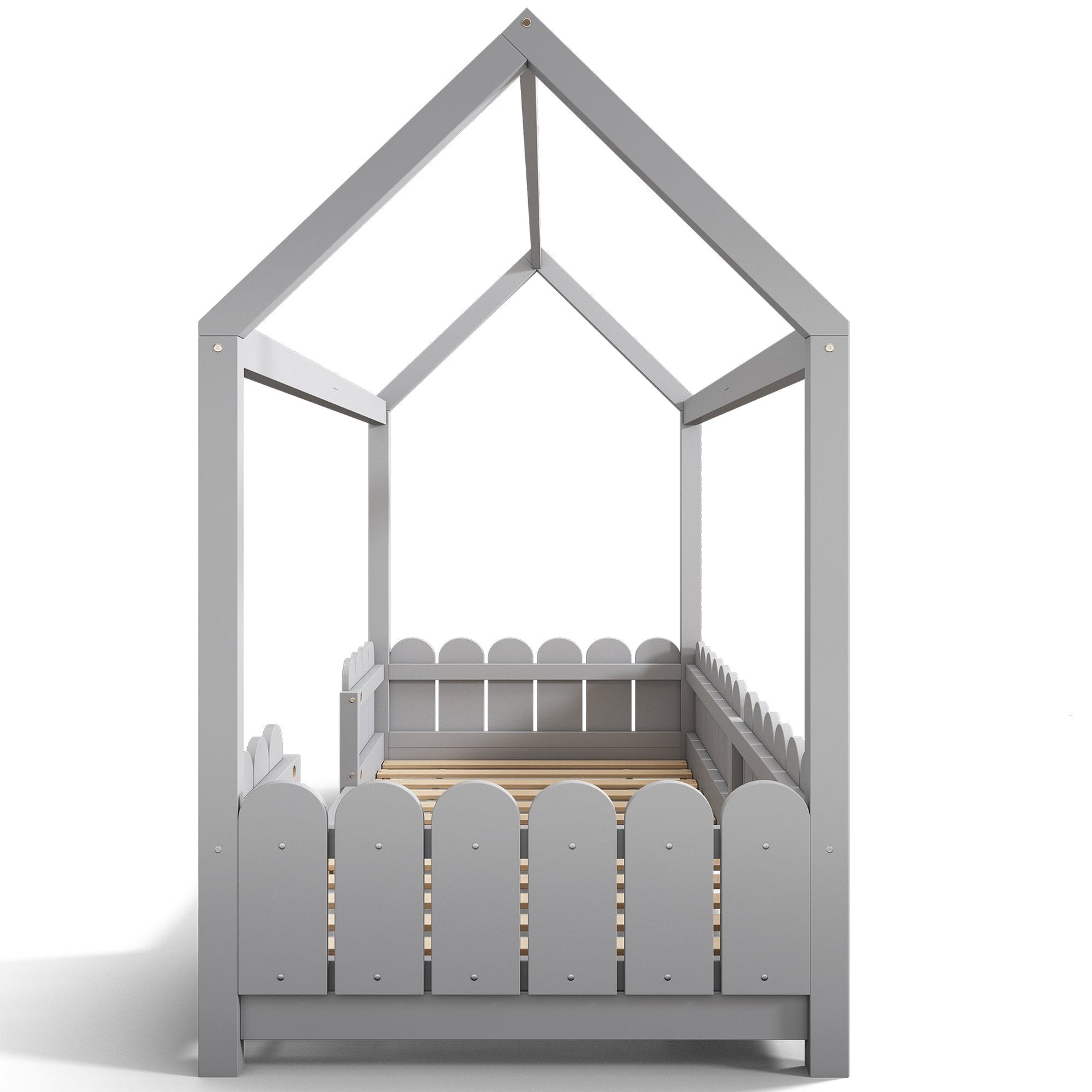 House Bed 90x200cm Versatile Children's Bed with Fall Protection and Slatted Frame, Grey