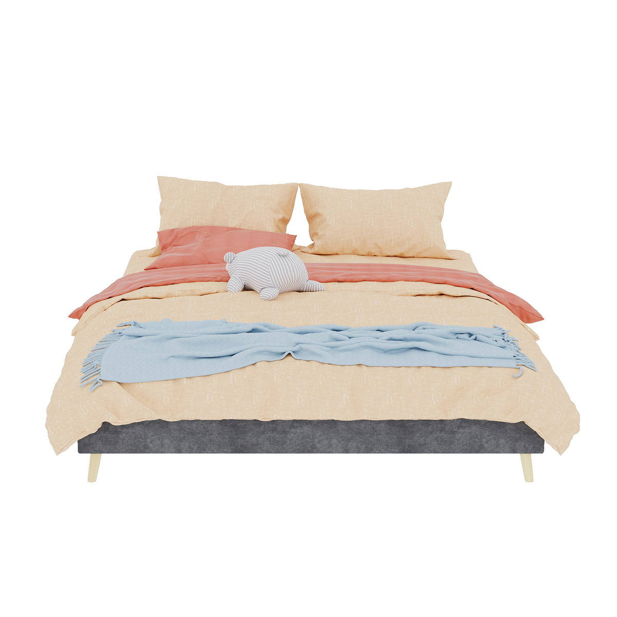 Modern Minimalist Bed Frame 160x200cm with Mattress Gray Dutch Velvet