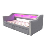 Upholstered Bed Pull-out Sofa Bed 90/180 x 190 cm with Storage, LED, USB, Slatted Frame, Light Grey