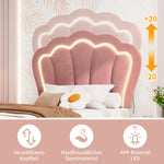 Children's Bed LED Single, 90 x 190 cm with Drawers, Adjustable Headboard, Velvet Pink