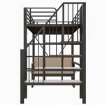 Bunk Bed with Removable Sofa, Storage and Safety Stairs, 90x200cm, Black Metal
