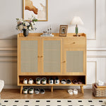 Natural rattan shoe cabinet, 3 doors, 1 drawer, 5 shelves