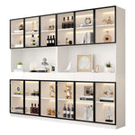 White Display Cabinet with LED Lights and Glass Doors, 200cm High, White and Black Frame