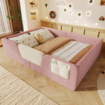 Upholstered Bed 140x190cm with Safety Rails, Pink Velvet