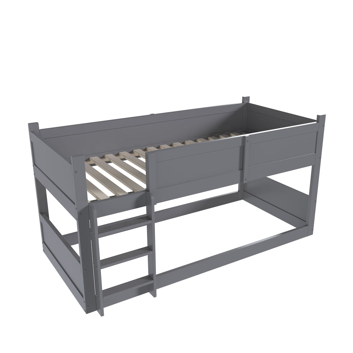Triple Bunk Bed 90x200 cm with High Fence & Slats, Grey Wood