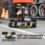 Workshop Stool, Adjustable Height Rolling, Orange