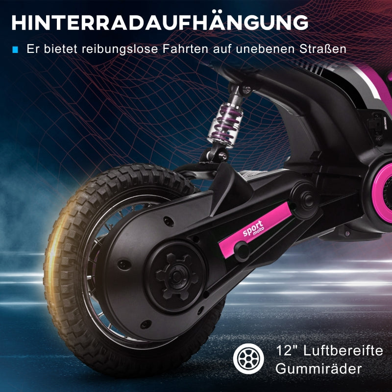 Electric Motorcycle for Kids, 24V Horn, Light, Twist-Grip Throttle, Pink