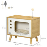 Cat House TV-Design, with Play Ball & Cushion, Oak/Beige/White