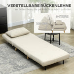 Folding Recliner Chair, Bed Function Adjustable Backrest, Velvet Look Beige