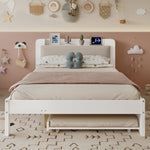 Functional Bed 120x200cm with Pull-Out Bed & Storage, White Wood