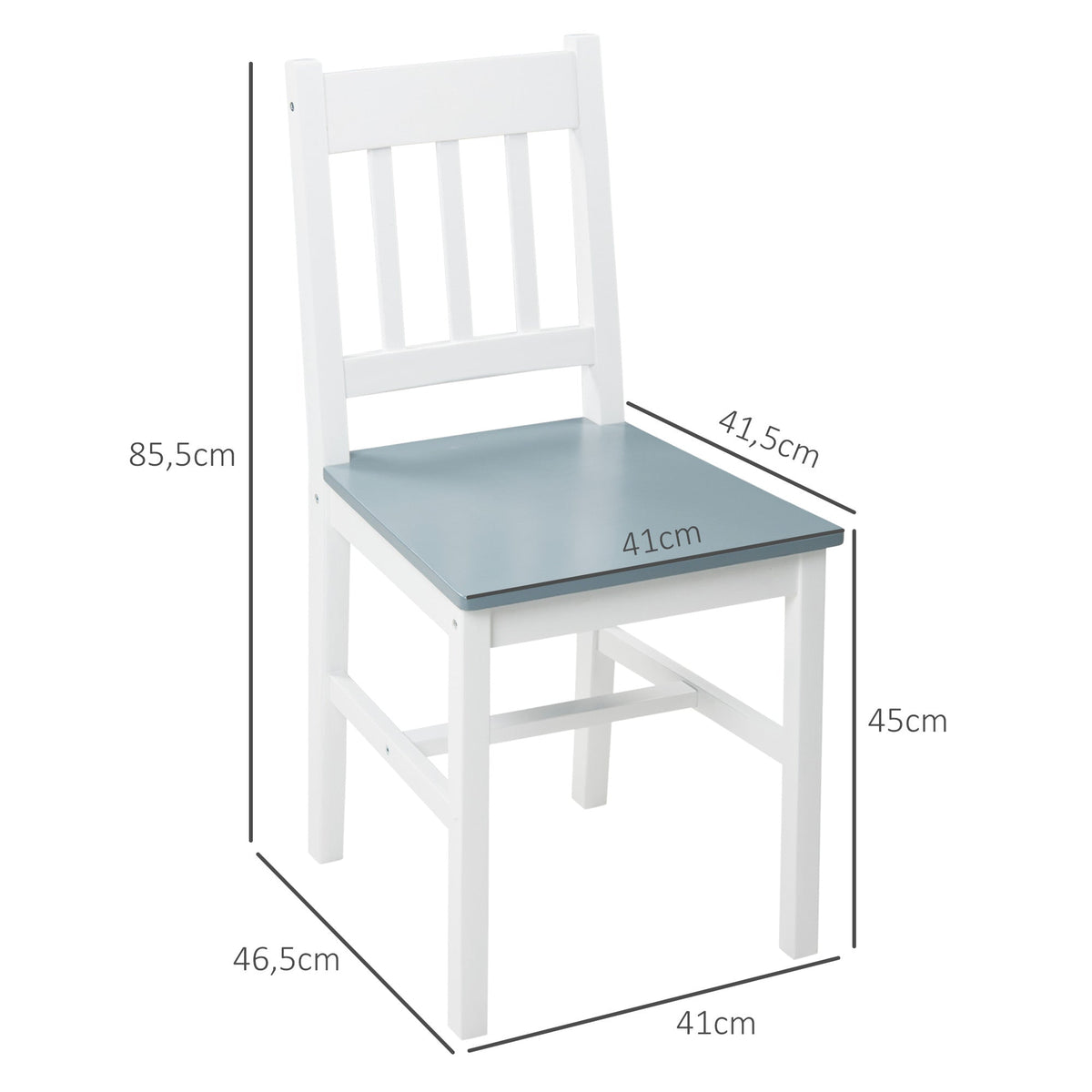 Dining Chair Set of 2, Kitchen Chairs with Backrest, Pinewood, Grey