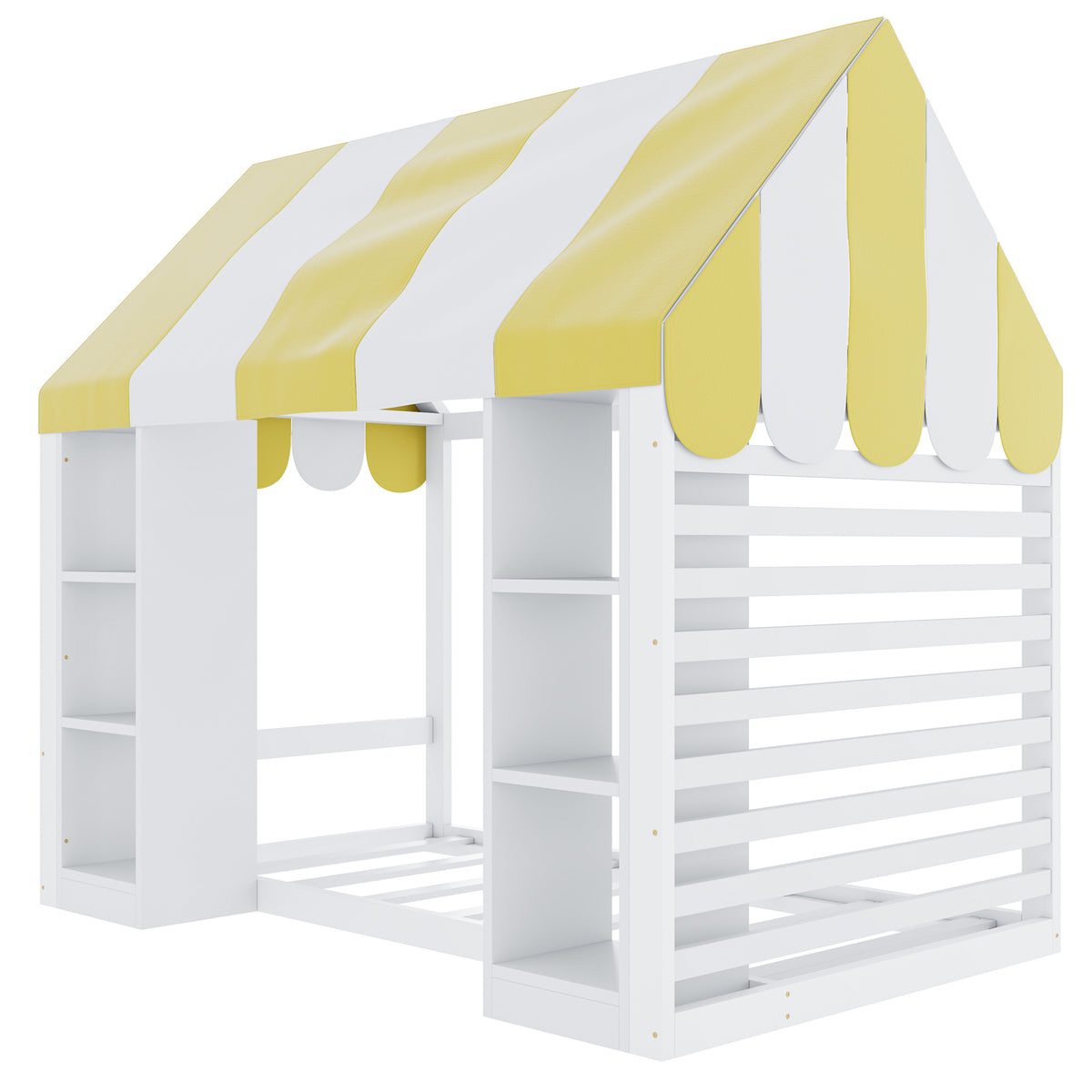 Children's Canopy Bed 90x200cm with Storage, Wooden Frame, White