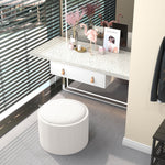 Ottoman Round Stool with Storage & Folding Lid, Cream Linen Look