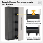 Multifunctional Cabinet with Glass Door, LED Lighting and Side Drawer, Black MDF
