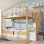 Children's Bunk Bed 90x200 with Storage & Stairs, White & Oak