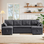 Sleeper Sofa U-Shaped with Storage & Cup Holders, Cotton and Linen Fabric